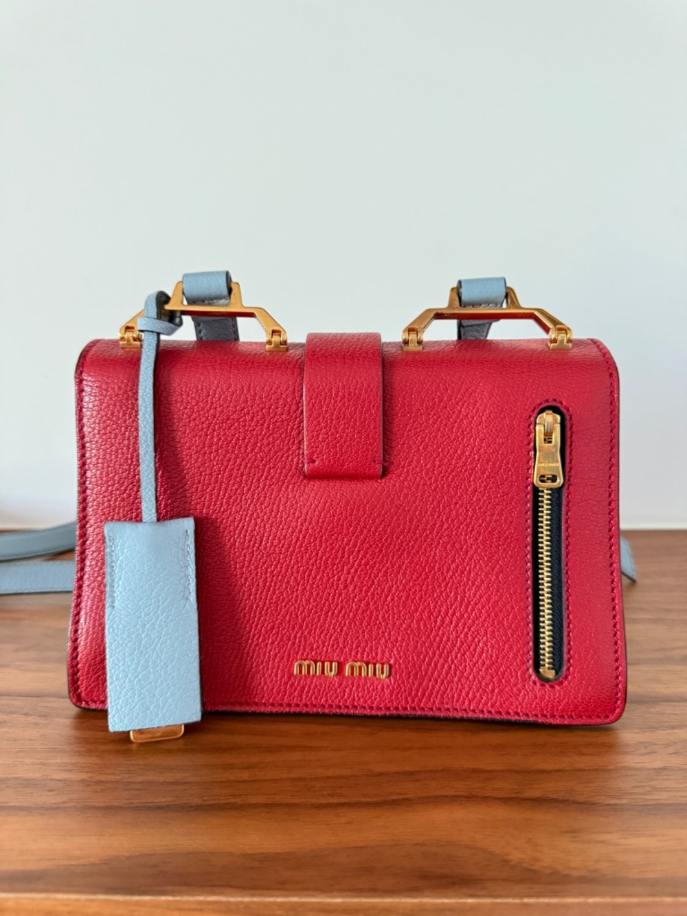 Miu Miu Two Colour Madras Leather Flap Shoulder Bag Pre-Owned - Picture 3 of 13